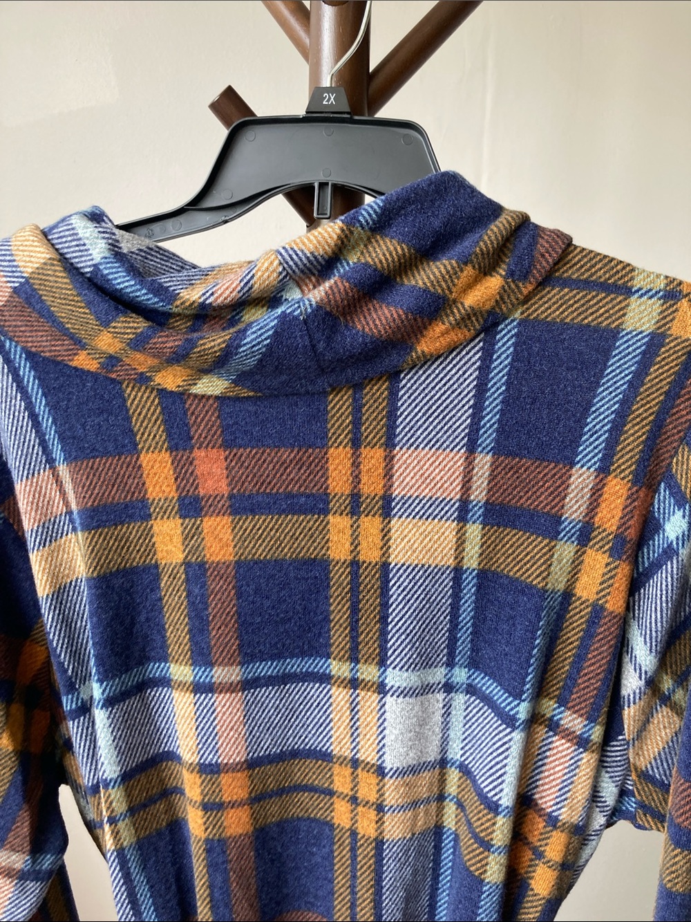 Emily Daniels plaid by printed midi cowlneck dress with belt long sleeve 2X - Picture 7 of 16